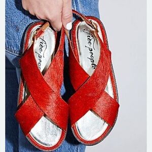NEW! Free People Bold Red Cross-Strap Sandals